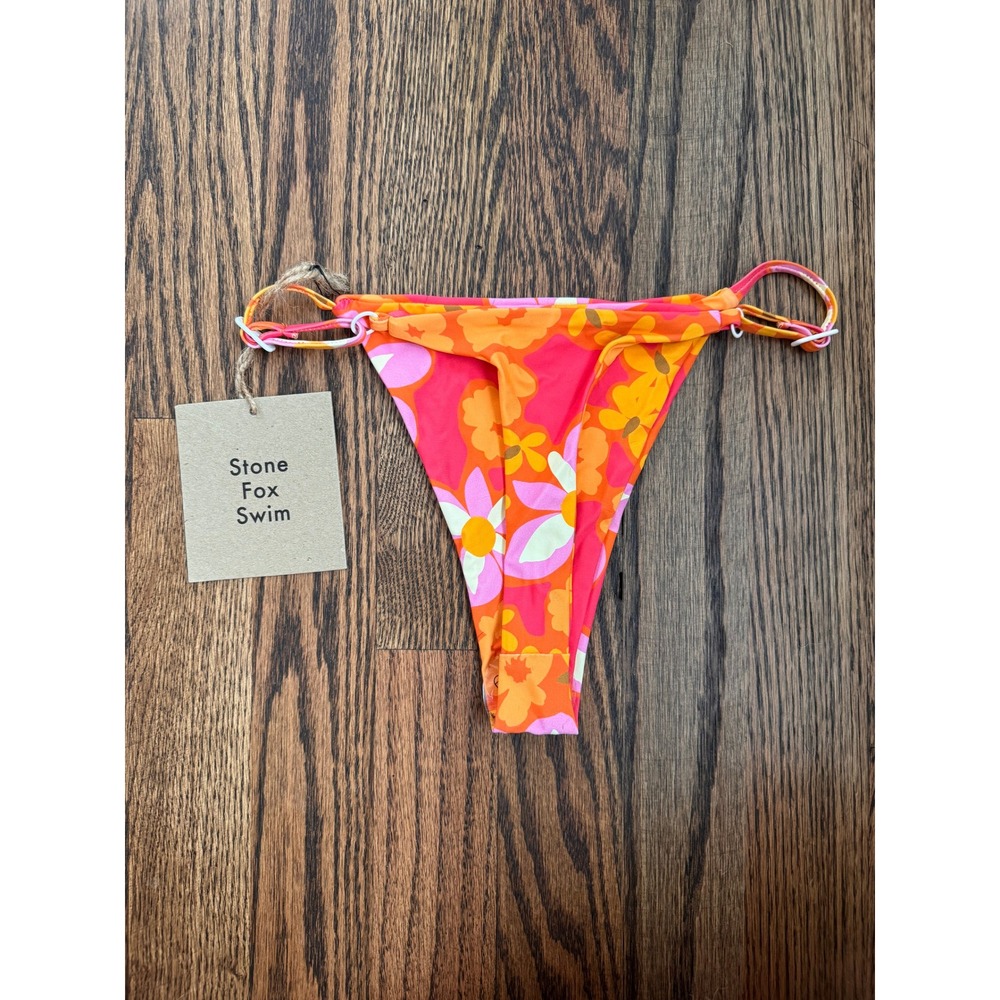 Stone Fox Swim Retro Floral Bikini Bottoms XS Pink Orange Yellow‎ Tie Sides - Picture 2 of 3